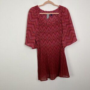 Catherine’s Woman’s Red Accordion Pleated Short Sleeve Top Size 2x 22/24 Petites